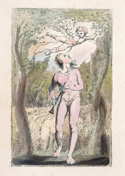 「イノセンス」、「イノセンスの歌」からのプレート1、1789年（紙にトイレ付きの手描きのレリーフエッチング） 作： William Blake